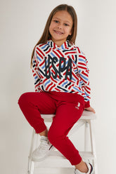 U.S. Polo Kids Girls Pajamas Two Pieces Set Three Thread Raised